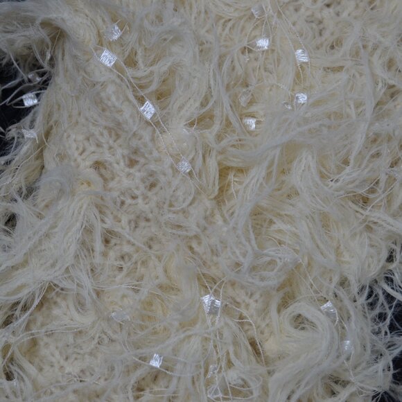 Golden Days cream knit crew neck sweater lace shoulder textured bishop sleeve S - Picture 6 of 16